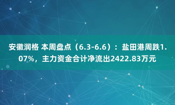 安徽润格 本周盘点（6.3-6.6）：盐田港周跌1.07%，主力资金合计净流出2422.83万元