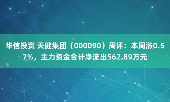 华信投资 天健集团（000090）周评：本周涨0.57%，主力资金合计净流出562.89万元